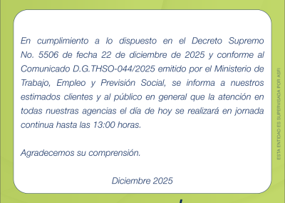 COMUNICADO ATENCION 24 DE DICIEMBRE