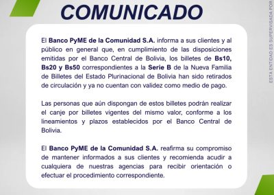 Comunicado Retiro de circulacion de billetes
