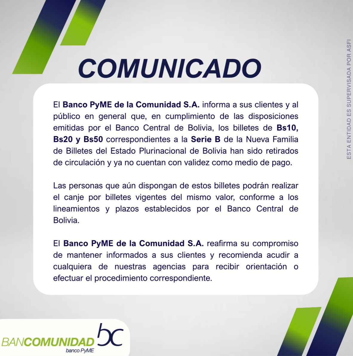 Comunicado Retiro de circulacion de billetes